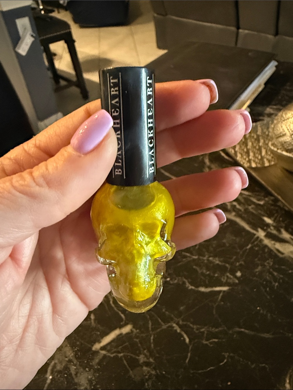 Blackheart Yellow Shimmer Skull Nail Polish Bottle